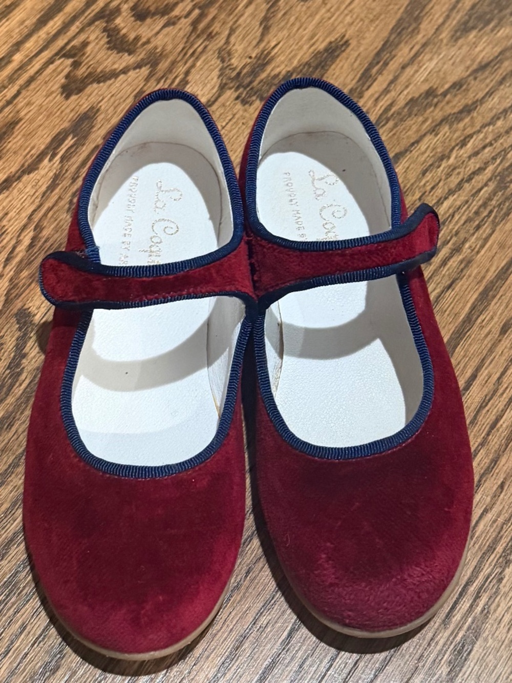 La Coqueta Burgundy Velvet Girl Mary Jane Shoes
